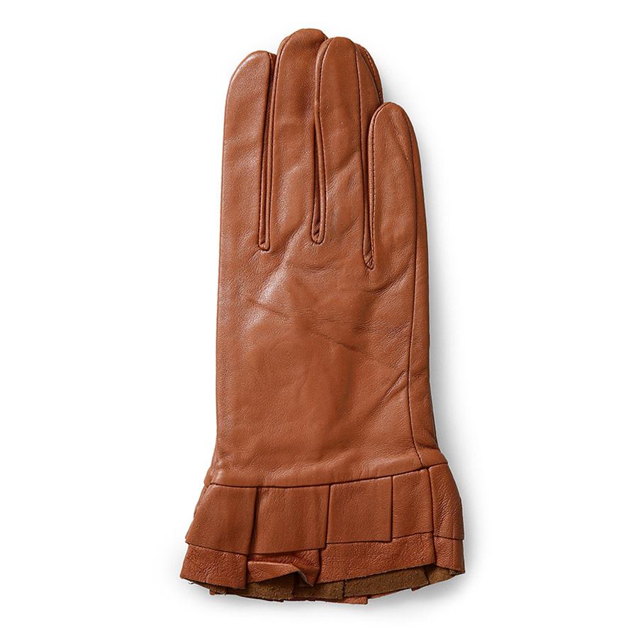 Găng tay da nữ xếp ly cổ tay màu nâu GT600-05-N
