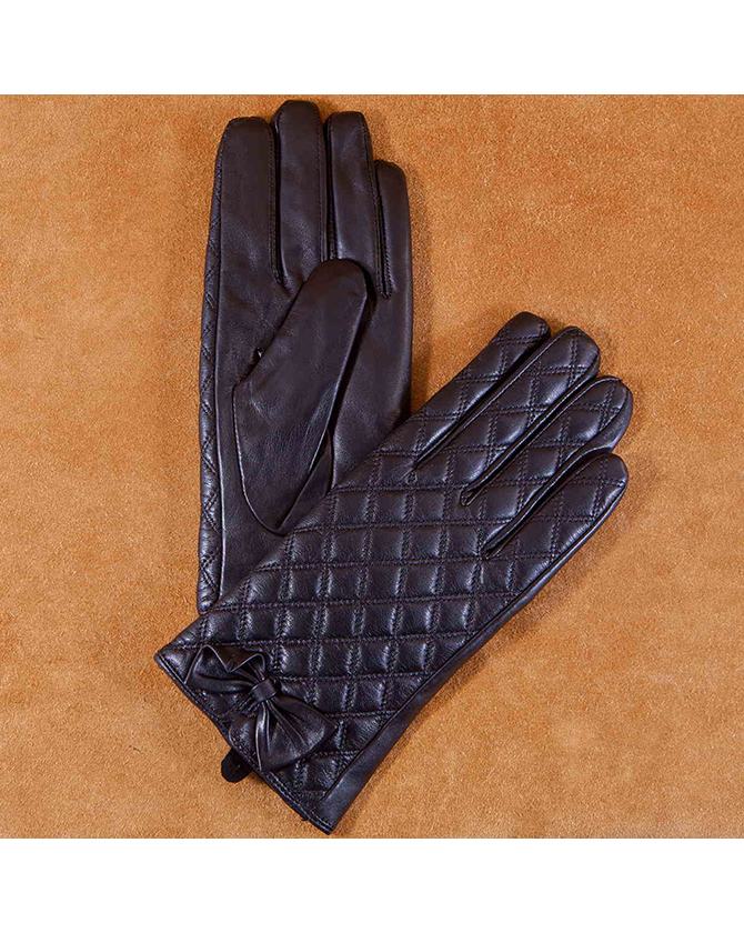 Găng tay nữ họa tiết kẻ ô đính nơ màu đen GT600-01-D