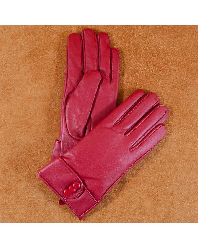 Găng tay nữ đai da đính khuy bấm màu đỏ GT600-04-DO