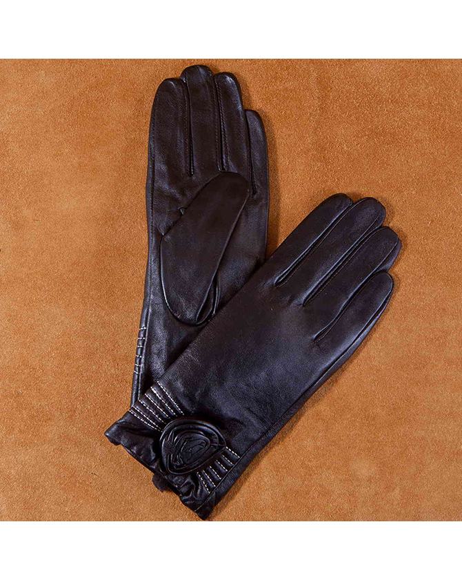 Găng tay da nữ đính hoa màu đen GT600-06-D