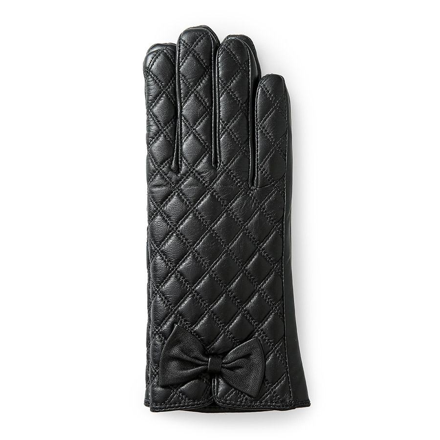 Găng tay nữ cảm ứng họa tiết kẻ ô đính nơ màu đen GT800-01-D