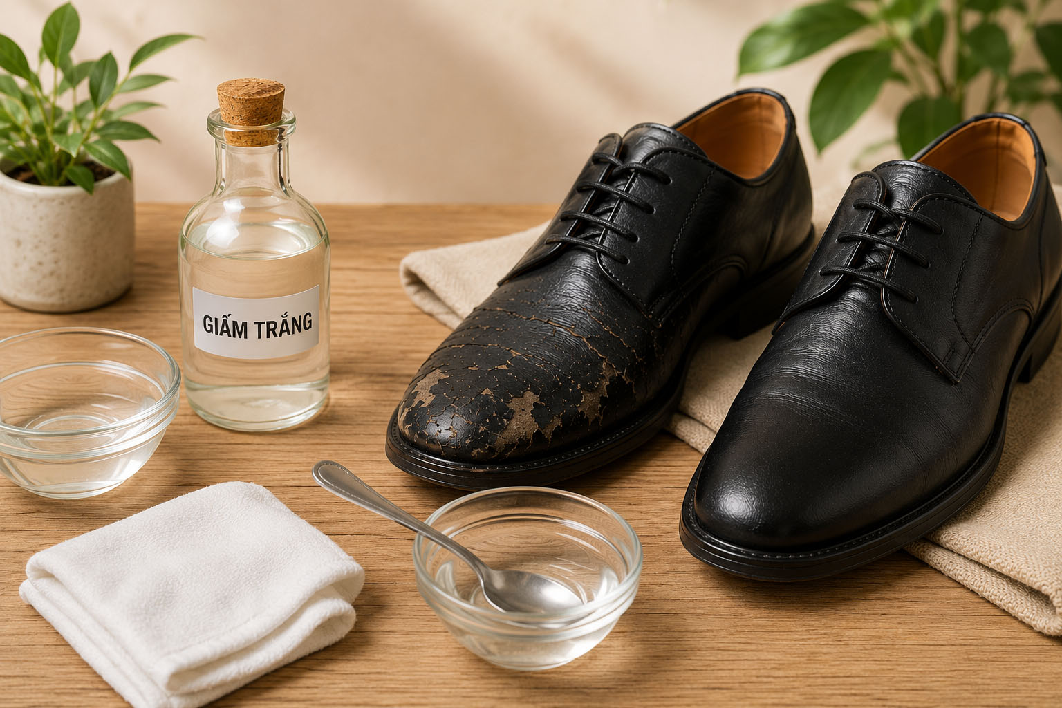 Chữa giày da bị bong tróc bằng giấm
