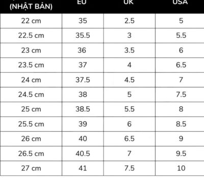 Bảng size giày Reebok Nam Nữ – Nhật, Hàn cập nhật chuẩn nhất