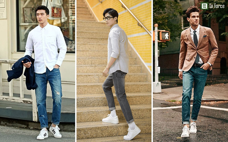 Cách kết hợp áo sơ mi trắng với quần jean nam