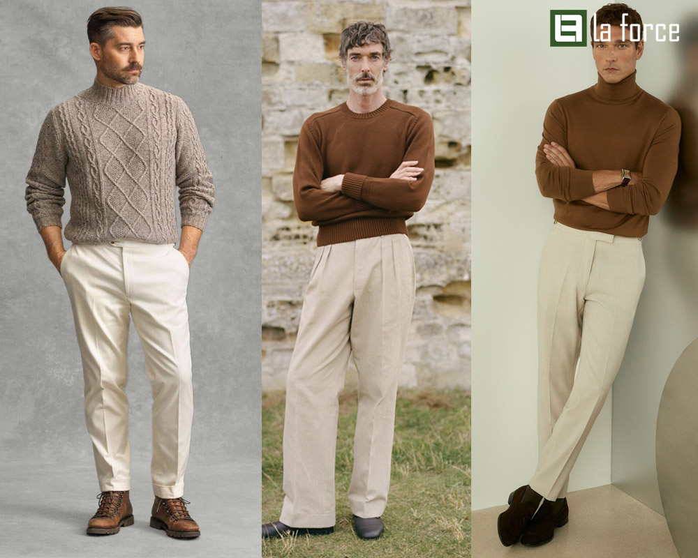 Mix match quần kaki, áo len cổ lọ dành cho người trung niên