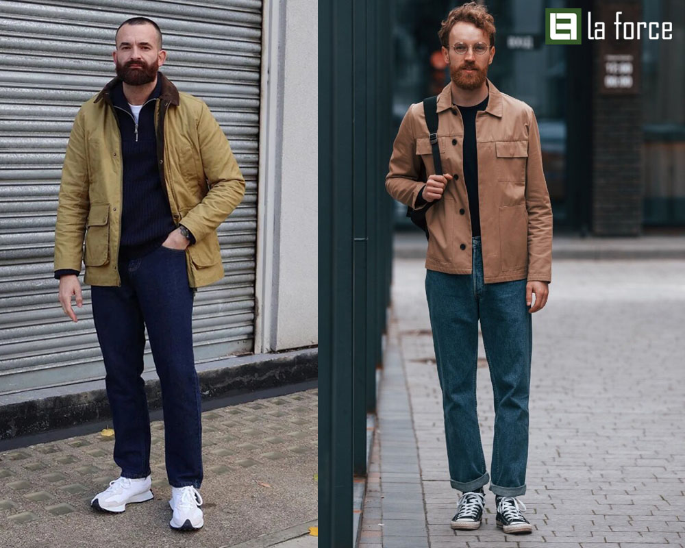 Style retro quần jean, áo khoác nam cổ Đức